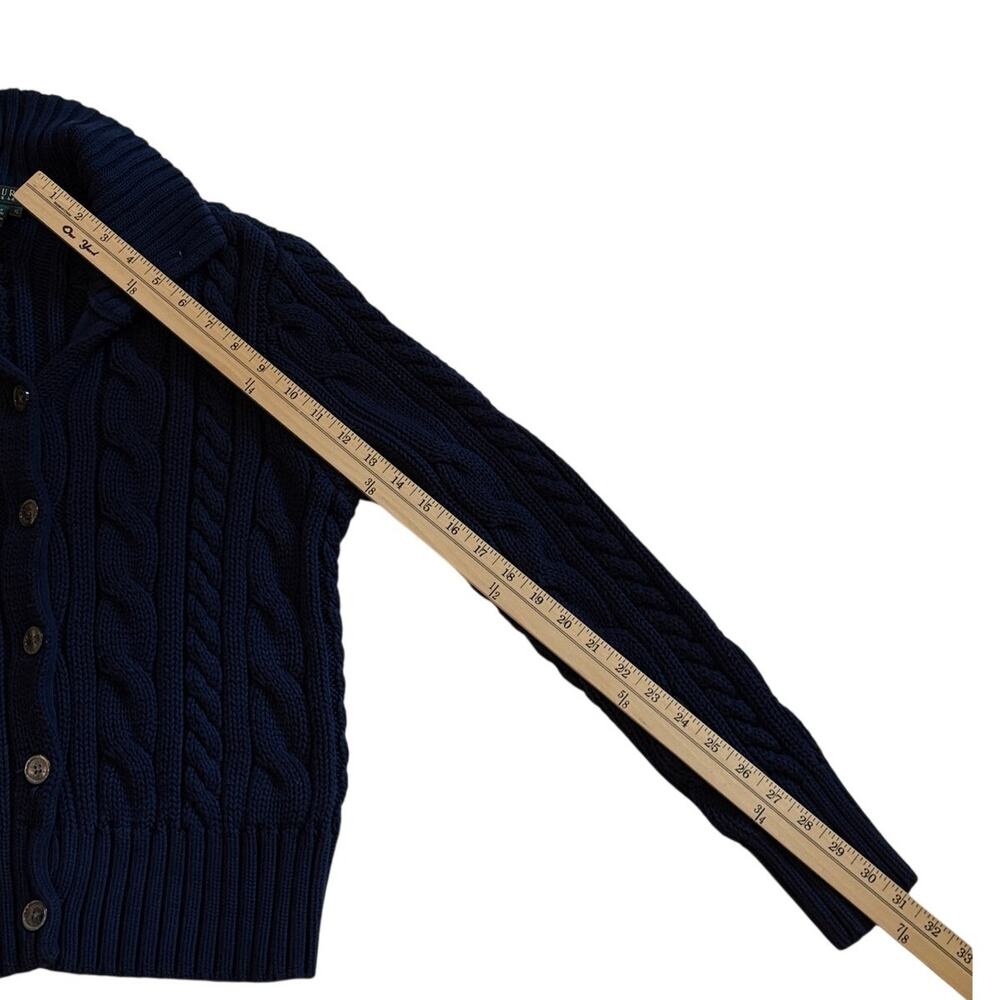 Vtg Lauren Ralph Lauren Cardigan Sweater Womens XL Blue Cable Knit Button Front - Picture 8 of 8